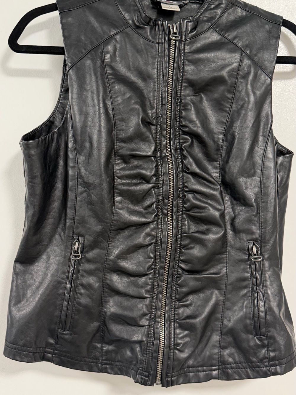 Dots Black Faux Leather Sleeveless Zip-Front Vest